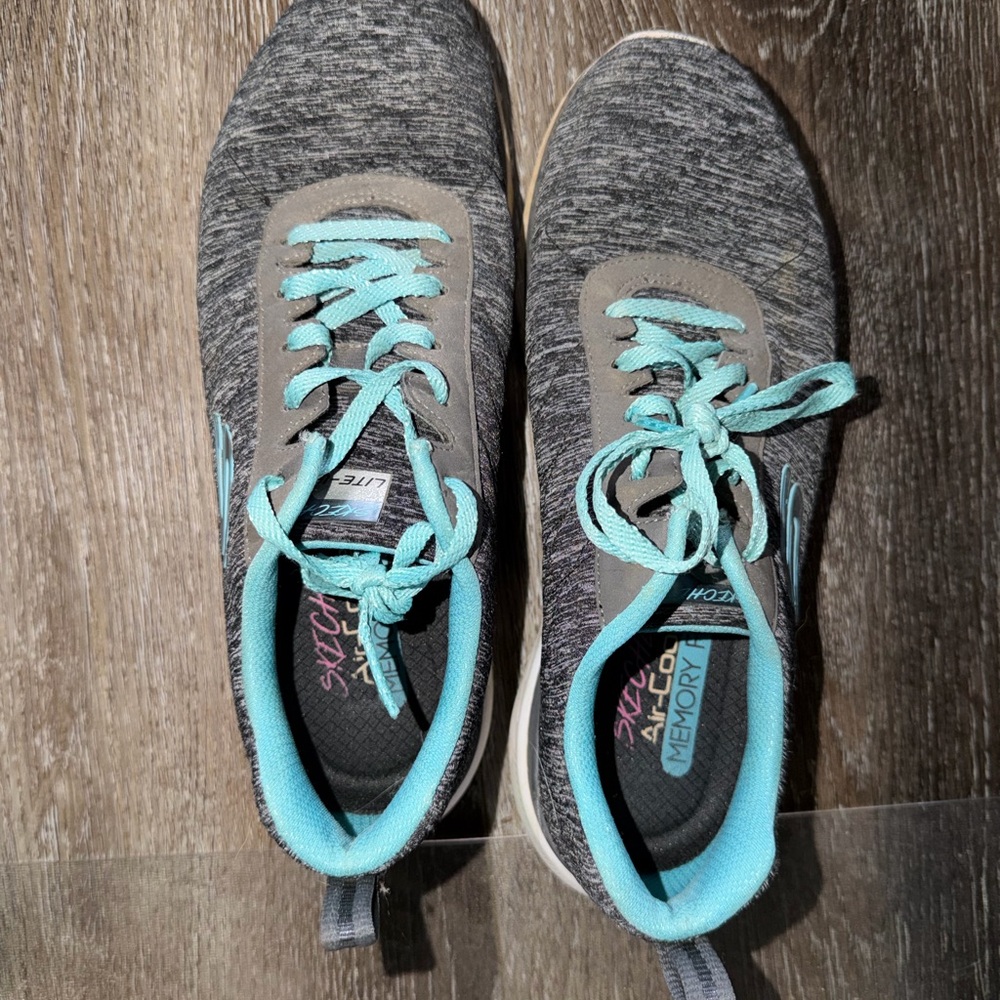 Skechers Women's Air Cooled Memory Foam Gray and Teal Sneakers